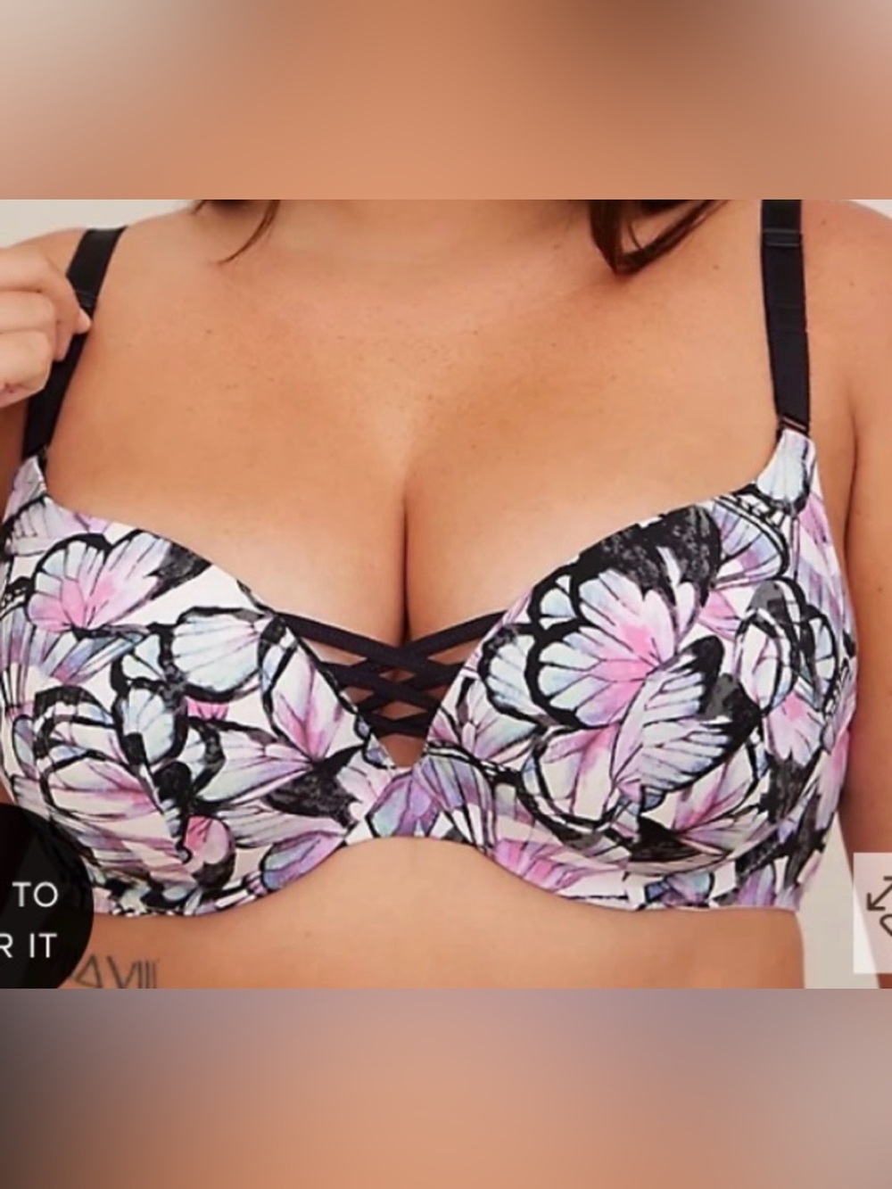 Floral Lace-Up Push-Up Bra - Pink & Black
